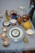 Vintage Pottery Items Including Pot Lids, Warming