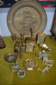 Brass Ornaments, Candlesticks, Carriage Clock, etc