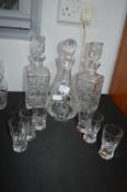 Three Cut Glass Lead Crystal Decanters plus a Set