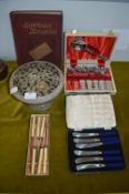EPNS Cutlery Sets, Rose Bowl, and a Vintage Book