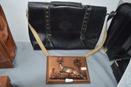 Leather Game Bags and Brass Stag Plaque