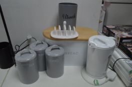 Bread Bin, Storage jars, etc.