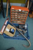 Assorted Tools plus Cabinet of Hardware