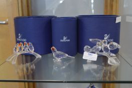 Three Swarovski Crystal Bird Ornaments