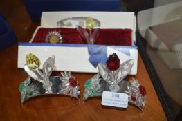 Three Swarovski Crystal Glass Flower Displays
