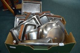 1970's Wooden Handled Stainless Steel Serving Tray