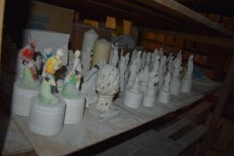 *Contents of Shelf to Include Various Small Figures, Chess Pieces, etc.