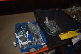 *Two Plastic Trays of Eye Bolt Shackles, M6 Stainless Steel Bolts, Ground Anchors, etc.