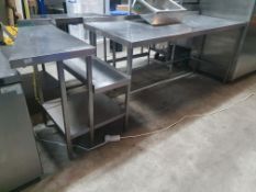 * S/S prep bench with angled left end and applience shelf - 2800w x 750d x 900h