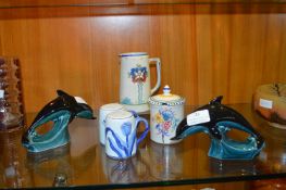 Poole Dolphins, Jam Pot, and Other Pottery Items