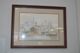 Watercolour of Princess Dock, Hull 1920's