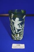 Mary Gregory Green Glass Beaker - Cherub