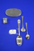 Five Silver Items: Three Spoons and Two Lids ~84g Total