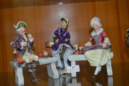 Continental Pottery Figures on Benches etc.