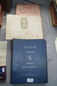 Four Vintage Car Service Manuals for Jaguar S Model, Wolsey, etc. Plus Vanden Plas Catalogue