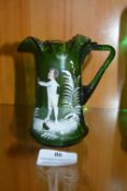 Mary Gregory Small Green Glass - Boy with Flowers
