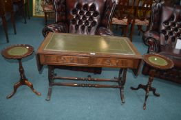 Drop End Coffee Table with Tooled Green Leather To