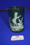 Mary Gregory Green Glass Cup - Girl with Flowers