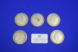 Five King Edward Pre 1919 Silver Half Crowns ~70g total