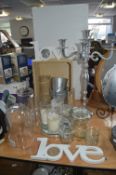 Glass Storage Jars, Candles, Candelabra, etc.