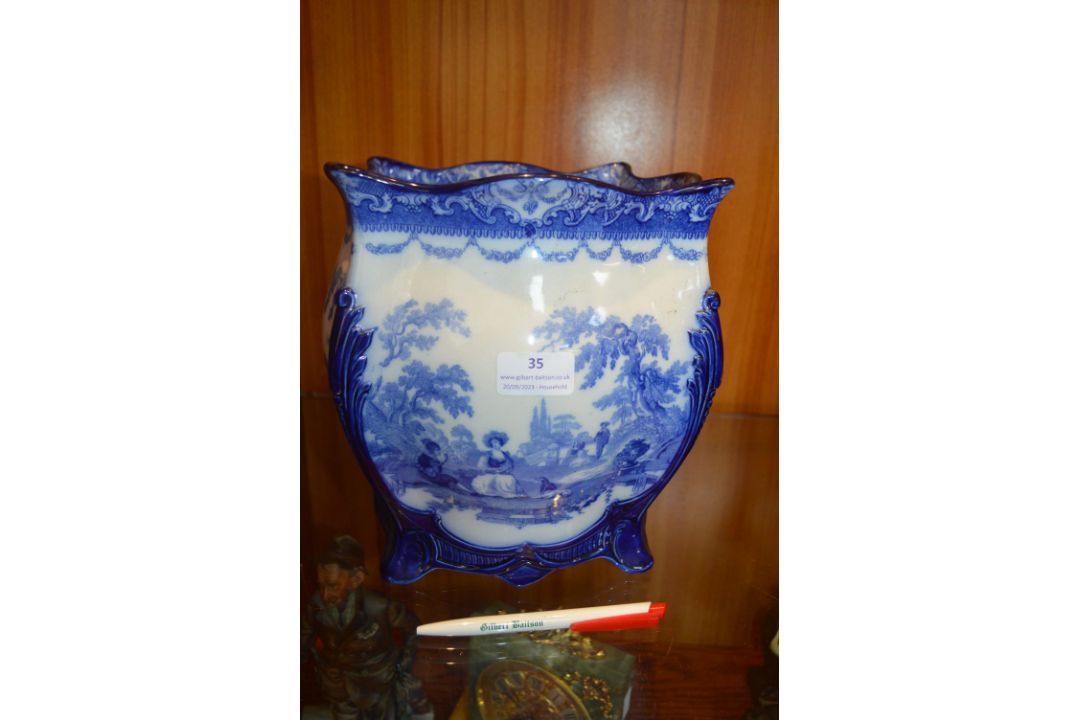 Large Royal Doulton Blue & White Watteau Planter - Image 1 of 3