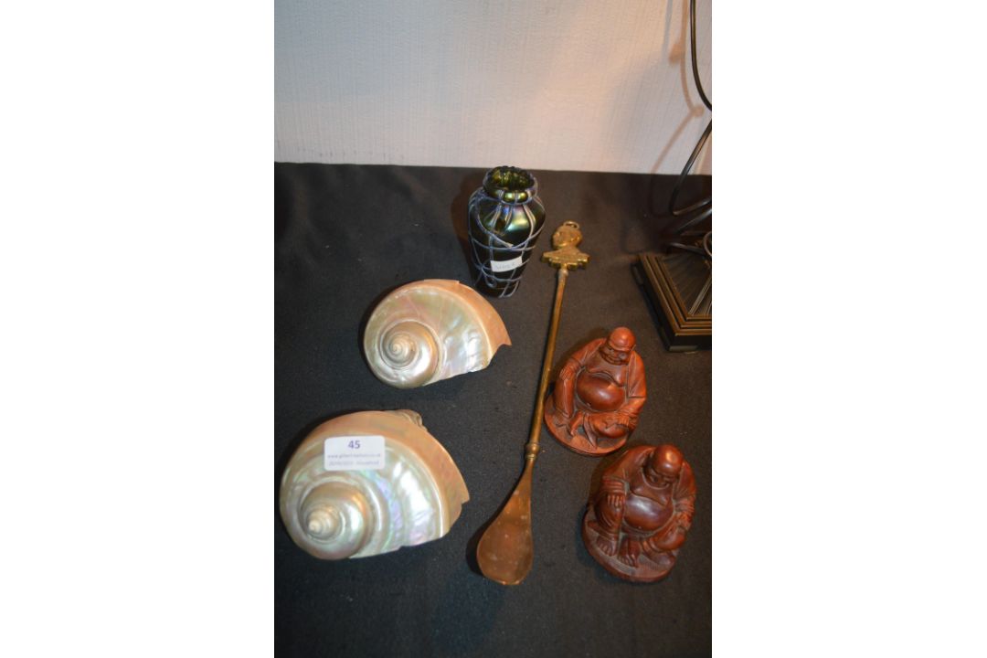 Two Shells, Two Buddhas, a Vases, and a Shoe Horn