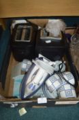 Two Toasters, Steam Irons, Cups and Saucers