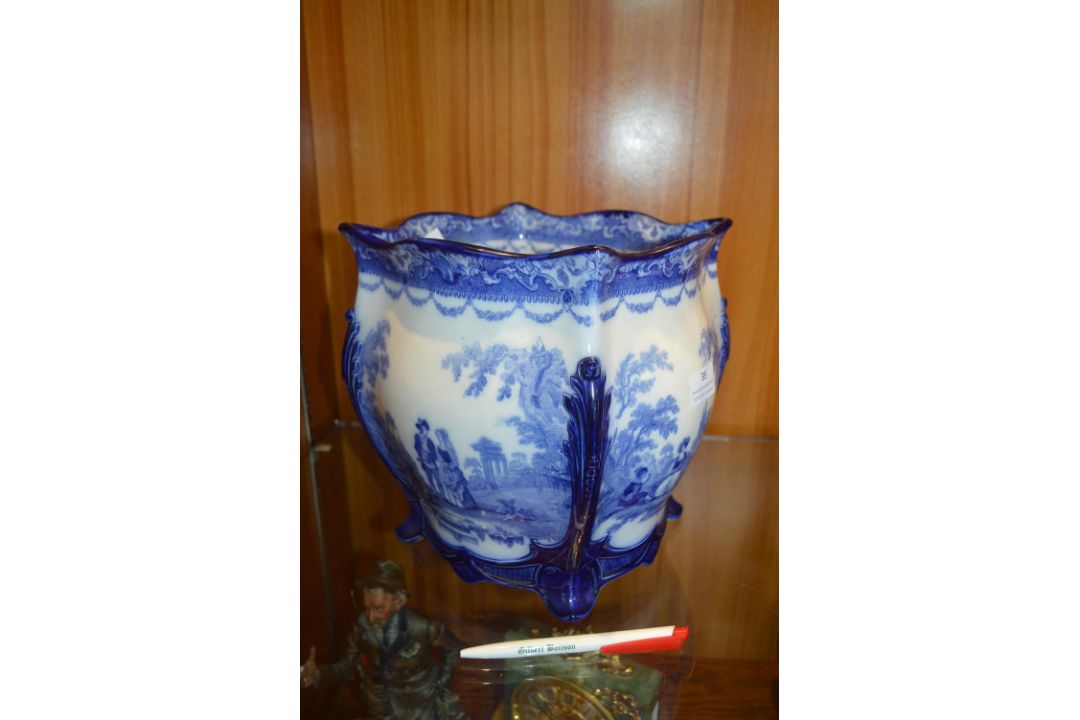 Large Royal Doulton Blue & White Watteau Planter - Image 2 of 3