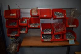 *Eighteen Lin Bins on Wall Rack and Contents of Various Fixings