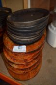 *Seven Wooden Serving Trays with Cast Iron Oval Sizzle Platters