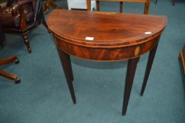 Regency Halfmoon Card Table in Mahogany & Walnut with Inlaid Shell Cartouches