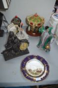 Decorative Items Including Spode Plate, Clock, Wiz