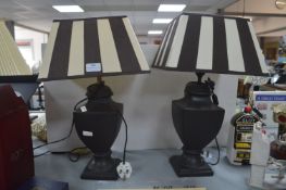 Pottery Table Lamps with Striped Shades