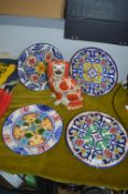 Four Decorative Spanish Plates and a Staffordshire