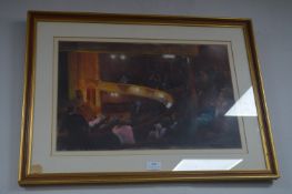 Framed Pastel Theater Stalls Scene (indistinct sig