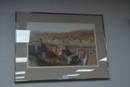 Framed Original Pastel Rooftop Scene