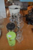 Glassware, Cafetieres, Bin, and Kitchen Utensils