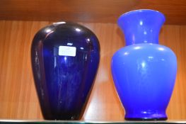 Two Blue Glass Vases