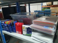 * contents of shelf - pens/folders/etc