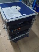 * flight case' style cabinet with audio equipment on trolly
