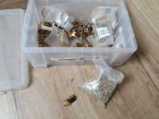 * large quantity of shelf brackets, brass hooks