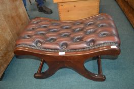 Chesterfield Leather and Mahogany X Stool