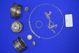 Assorted Silver Items Including Napkin Rings, Jewellery, etc. ~50g total