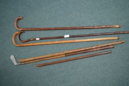 Vintage Walking Sticks and a Hickory Golf Club etc