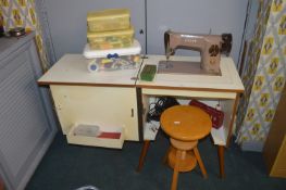 Vintage Singer Electric Sewing Machine, Sewing Cab