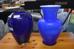 Two Blue Glass Vases