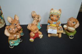Six Pendelfin Baking & Eating Rabbit Figures