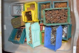 Box of Lin Bins and Content Including Screws, etc.