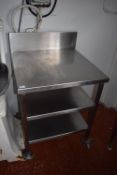 *Mobile Stainless Steel Preparation Table with Upstand to Rear and Two Undershelves 73x70cm