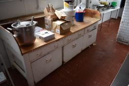 *Vintage Bakery Beechwood Topped Counter with Storage Drawers and Flour Bins 8ft wide x 3ft deep